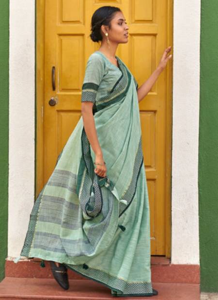 Sea Green Colour SANGAM ETHNIC STYLE Fancy Ethnic Wear Printed Linen Saree Collection 4131